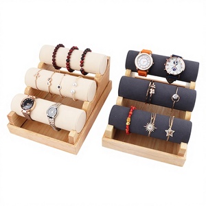 Expositor de Madera Maciza de Tres Niveles Desmontable para Relojes y Pulseras con Forro de Terciopelo, Vitrina para Joyería - Product Image 4