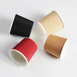 كوب حائط متموج قابل لإعادة الاستعمال بسعر الجملة من الشركة المصنعة في الصين 4 أونصة 8 أونصة كوب ورقي أبيض للقهوة والشاي مع غطاء