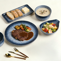 Assiettes et bols ronds en céramique pleine de style japonais, ensembles de vaisselle en porcelaine, assiettes plates vintage bleues – Vente en gros usine