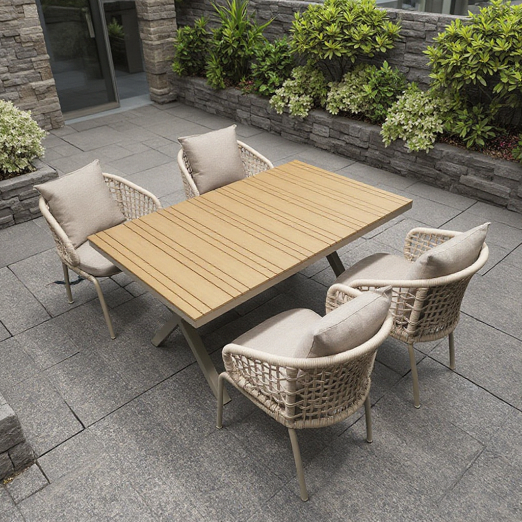 Courtyard Garden Hotel Factory Sale Modern Design Outdoor Patio Rope Dining Table Set