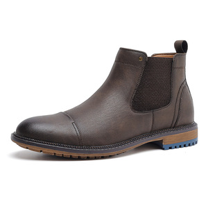 Bottes Chelsea pour hommes de style britannique, design rétro composite, sangle élastique, lacets à la cheville, imperméables, automne-hiver, souples, plates, grandes tailles - Product Image 6