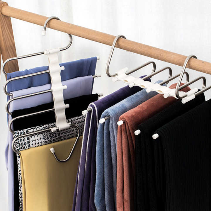 5 in 1 Pant Rack Hanger for Clothes Organizer Multifunction Shelves Closet Storage Organizer StainlessSteel Magic