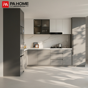 Set di Mobili da <span class=keywords><strong>Cucina</strong></span> in Melamina Impermeabile PA con Pannelli Piatti Grigio Chiaro per Progetti di Appartamenti Personalizzati - Product Image 2