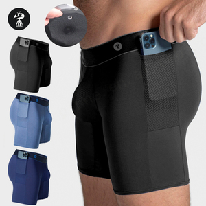 High Support Custom Logo Solid Color Elastic Waistband <b>Polyester</b> Spandex Sport Men Underwear <b>Boxer</b> Briefs with Side Pocket - Product Image 1