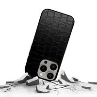 Étui de téléphone de luxe en cuir noir gaufré croco avec cadre antichoc en TPU pour iPhone