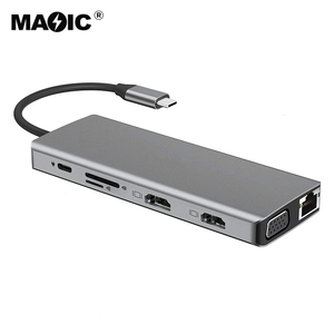 <span class=keywords><strong>Adaptador</strong></span> USB C <span class=keywords><strong>a</strong></span> <span class=keywords><strong>HDMI</strong></span> Dual, estación de acoplamiento 12 en 1 <span class=keywords><strong>a</strong></span> <span class=keywords><strong>HDMI</strong></span> Dual <span class=keywords><strong>VGA</strong></span> RJ45 1000Mbps Gigabit tipo C hub 12 puertos, nuevos productos - Product Image 3