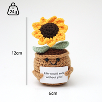 Décoration artistique tricotée à la main : Ensemble de plantes en pot Cactus, Poupée au design de personnage, Tournesol souriant au crochet, Ornement suspendu pour voiture