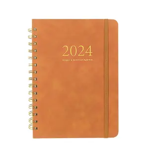 Leather Twin-Wire Binding Academic Year Calendar Planner 2024-2025 Hardcover A5 Weekly & Daily Appointment Diary Book