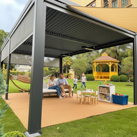 Sweet Home Chinesische Wandmontierte Aluminium-Pergola für den Außenbereich mit LED-Beleuchtung, motorisiertem Lamellendach, einziehbarer Überdachung, wasserdichtem Sonnenschutz für die Terrasse