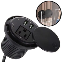 Prise de courant encastrée ronde européenne avec 1 prise et 2 ports USB-A, 10A, boîtier ignifuge, 110-250V, pour bureau et domicile