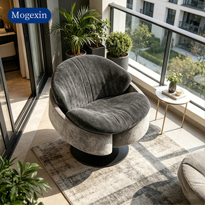 Modern Minimalist Two-Tone Wrapped Swivel Accent Chair Soft Velvet Upholstered Single Leisure Lounge Chair with Round Metal Base - Product Image 2