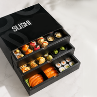 Boîte d'emballage en papier personnalisée pour riz et sushis, pour boulangerie, type dossier pour pain et beignets, biodégradable, trois couches, boîte à sushis noire
