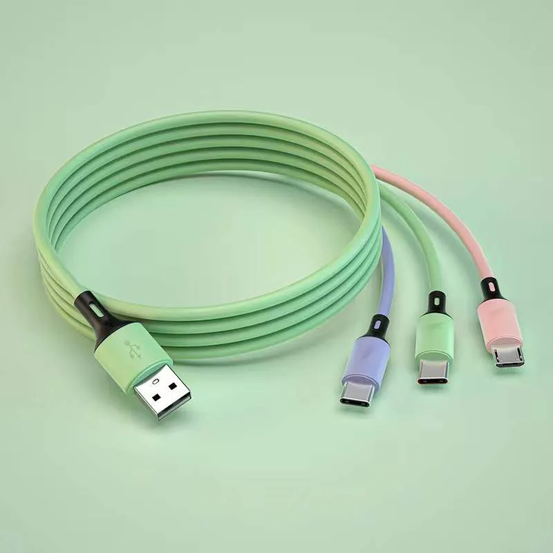 Hot Sale 1.2m 3 In 1 Silicone Fast Charging Multiple USB Charging Cable For Iph/type-c/android