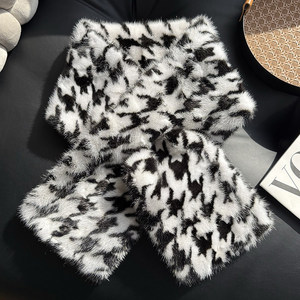 Sciarpa da donna in vera pelliccia di <span class=keywords><strong>visone</strong></span>, marrone e nera, con motivo a croce, scaldacollo invernale, all'ingrosso - Product Image 2