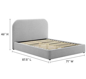 Hiện Đại Nữ Hoàng Khung Giường Với Đường Cong Hình Đầu Giường Ánh Sáng Màu Xám Vải Bọc, Nữ Hoàng Kích Thước Nền Tảng Giường - Product Image 2