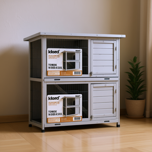 Klorde - Cage à lapins à 2 étages en bois gris pour intérieur avec plateaux amovibles, toit imperméable, design moderne - Product Image 2