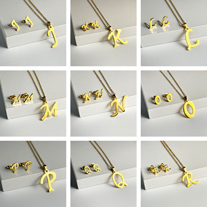 Hip Hop collana iniziale A-Z per le donne di moda in acciaio inox set di gioielli inglese 26 lettere orecchini regali - Product Image 3