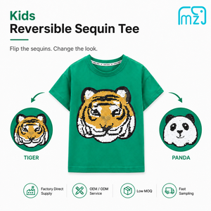 <span class=keywords><strong>T</strong></span>-<span class=keywords><strong>shirt</strong></span> à sequins animaux pour enfants, garçons et filles, motif tigre et panda, manches courtes, coton, haut d'é<span class=keywords><strong>t</strong></span>é, vente en gros OEM - Product Image 1
