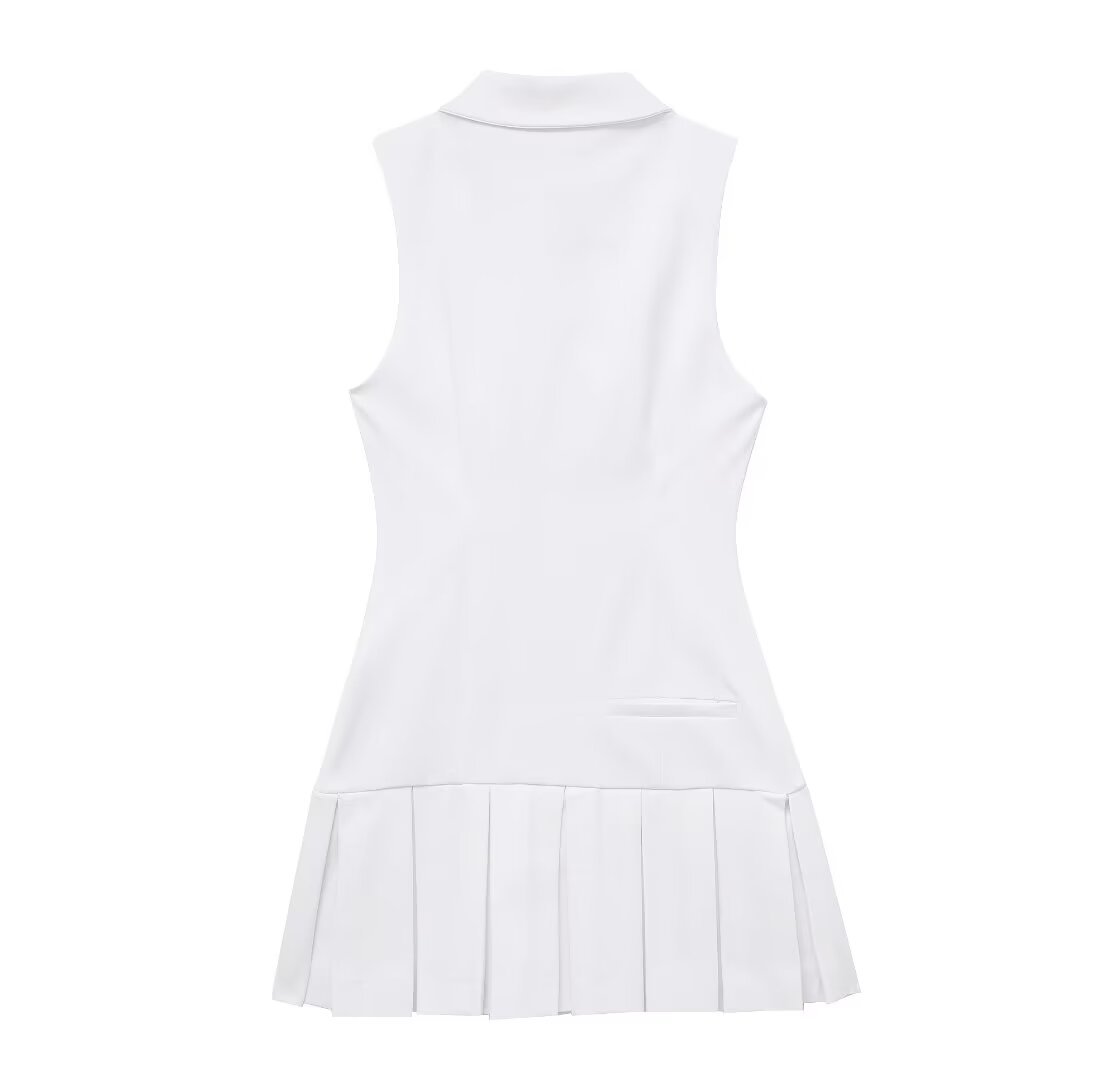 open lace back dress FRED PERRY Women's White Collared Pleated Back Dress, White, size UK 1