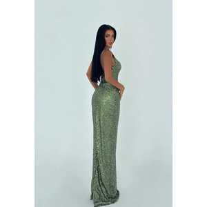 Luxury Green Sequin Ball <b>Gown</b> Dress High Collar Short Sleeves Pearl Flower for Women Elegant Party <b>Floor</b>-<b>Length</b> Strappy Evening - Product Image 1