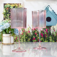Verres à vin en verre de style bohème avec bordure dorée, ensemble de 2 pièces, capacité de 400 ml, réutilisables et lavables au lave-vaisselle, pour les occasions de mariage