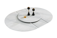Table à manger ronde en marbre naturel de luxe avec plateau tournant pour villas haut de gamme, style crème, minimaliste italien blanc