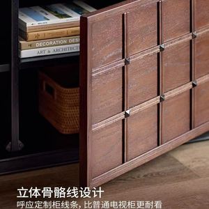 French Retro Tv Cabinet <b>Wall</b> Mounted Storage Cabinet Vintage Style Floor Standing Combination Checkerboard Design Living Room - Product Image 4