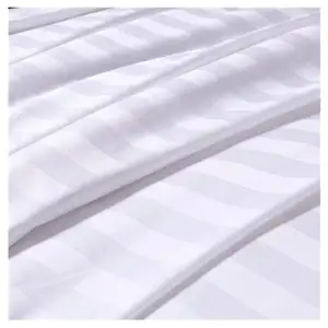 100% branco algodão cetim listra tecido