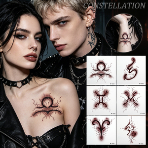 Autocollant de <span class=keywords><strong>tatouage</strong></span> temporaire effet rouge éclatant, 12 symboles de <span class=keywords><strong>constellations</strong></span>, <span class=keywords><strong>tatouage</strong></span> imperméable pour un look esthétique OEM ODM - Product Image 2