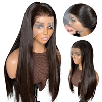 Perruque longue et droite avec dentelle frontale transparente, perruque en cheveux humains pour femmes noires