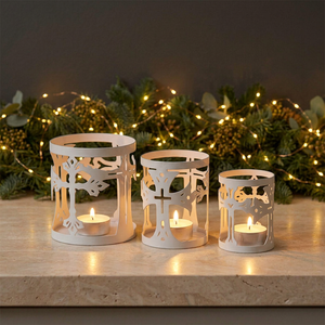 Porte-bougies votifs faits à la main, durables, avec motif en croix découpé, en métal blanc, 3 tailles, pour la décoration de Noël à la maison - Product Image 5