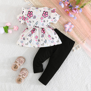 <span class=keywords><strong>Pantaloni</strong></span> neri Casual con stampa floreale rosa ricamati a cuore bianco da ragazza per la primavera/estate - Product Image 2