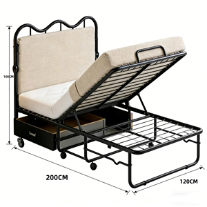 Cama Plegable para Invitados con Cabecera Ondulada y Estructura Metálica, Personalizable, Ideal para Oficina en Casa o Refugio, Éxito de Ventas de Año Nuevo - Product Image 2
