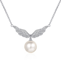 Collier en argent S925 avec moissanite, chaîne de clavicule, perle sans défaut de 10 mm, aile d'ange, bijoux de mariage pour femmes, personnalisation