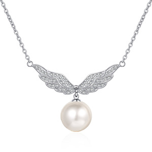 Collier en argent S925 avec moissanite, chaîne de clavicule, perle sans défaut de 10 mm, aile d'ange, bijoux de mariage pour femmes, personnalisation - Product Image 5