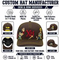 Topi Baseball Coklat Grafis Anime Kustom Bordir Multi-Warna Topi Olahraga Layanan OEM ODM Produsen Topi 5 Panel Berkualitas Tinggi