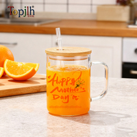 Mug en verre à double paroi de 15 oz pour sublimation, pré-percé avec couvercle en bambou, tasse à café transparente Topjlh