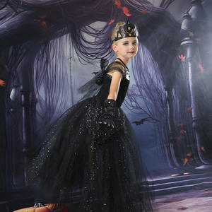 ชุดคอสเพลย์เด็กผู้หญิง MINCO สำหรับฮาโลวีน ชุดราตรีสีดำแบบราชินีแห่งความมืด  ทำจากผ้าโพลีเอสเตอร์ - Product Image 4