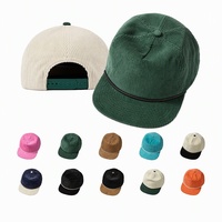 Casquette de sport décontractée en velours côtelé à 5 panneaux non structurée avec logo brodé 3D personnalisé, visière plate et fermeture snapback pour l'hiver