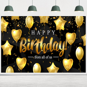 Décorations de fond d'écran Joyeux <span class=keywords><strong>Anniversaire</strong></span>, Bannière de fête d'<span class=keywords><strong>anniversaire</strong></span> noire <span class=keywords><strong>et</strong></span> dorée, Ballons scintillants pour la décoration d'<span class=keywords><strong>anniversaire</strong></span> - Product Image 6