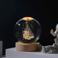 Lámpara de Galaxia 3D K9, Bola de Cristal Grabada con Láser, con Base de Madera e Iluminación LED, Luz Nocturna