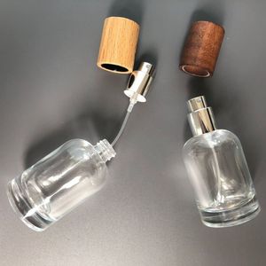 Botella de Perfume Premium de 30 ml, Botella de Vidrio Redonda con Pulverizador, Tapa de Madera y Metal, Dispensador de Cosméticos Portátil, Envase de Fragancia de Alta Gama - Product Image 4