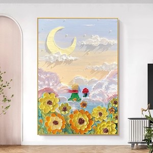 Pintura al óleo pintada a mano del Principito, marco de Metal rectangular, decoración con retroiluminación, Mural de pared para dormitorio, sala de estar, entrada - Product Image 1