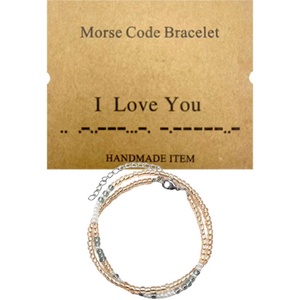 Pulsera de Cuentas de Arroz con Código Morse, Pulsera de Doble Capa con Cuentas de Cristal para Parejas, Regalo de Cumpleaños, Te Amo - Product Image 1