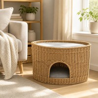 Vente en gros de lits pour animaux de compagnie multifonctionnels 2-en-1 en osier naturel tressé à la main, modernes et solides, utilisables comme ottoman, table d'appoint et panier pour chiens et chats