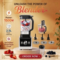 Mixeur Électrique Commercial Robuste 2500ml, Silencieux, Contrôle Automatique, pour Smoothies et Purées, 3 Vitesses