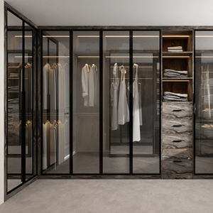 Balom Custom Full Wall <b>Mirror</b> Glass Closet <b>With</b> Illuminated Storage Shelves Multi Drawer Luxury Walk-in System - Product Image 1