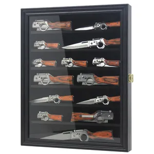 Black Pocket Knife Display Stand Folding Knife Shadow Box Wall Cabinet Knife Display Case