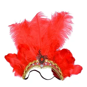 50% OFF Carnival Red FeatherHeadpieces for Women Mardi Gras Headdress Girl Masquerade Venice Hawaii Costume Party