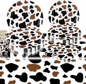 Modern 9 Inch Brown Cow Print Paper <b>Plates</b> Factory Direct Hot Selling Barnyard Birthday Farm Animal Party Supplies for Baby - Product Image 1
